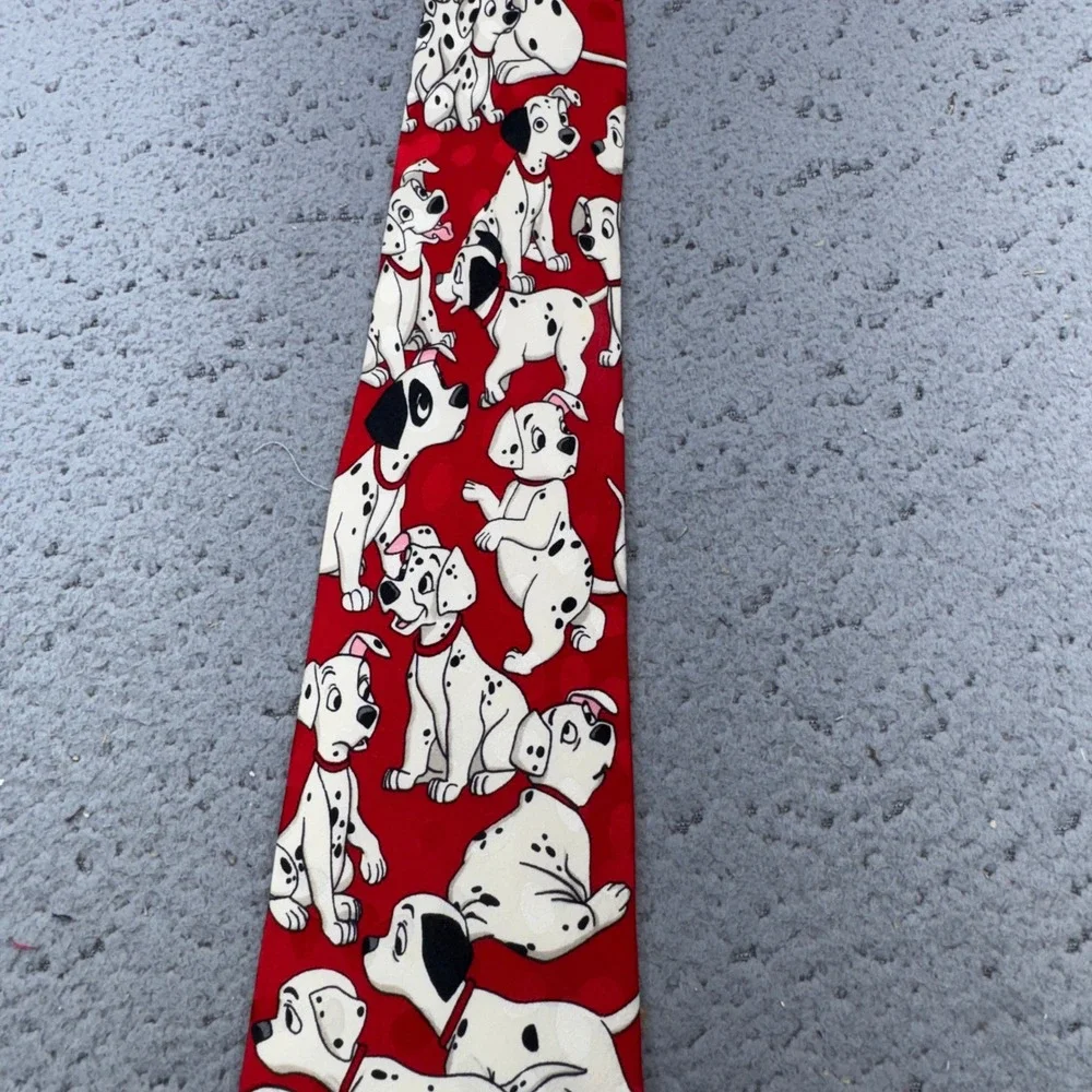 Mickey Inc Tie Disney 101 Dalmatians Silk Red Puppy Dogs Fun Cartoon Novelty Vtg